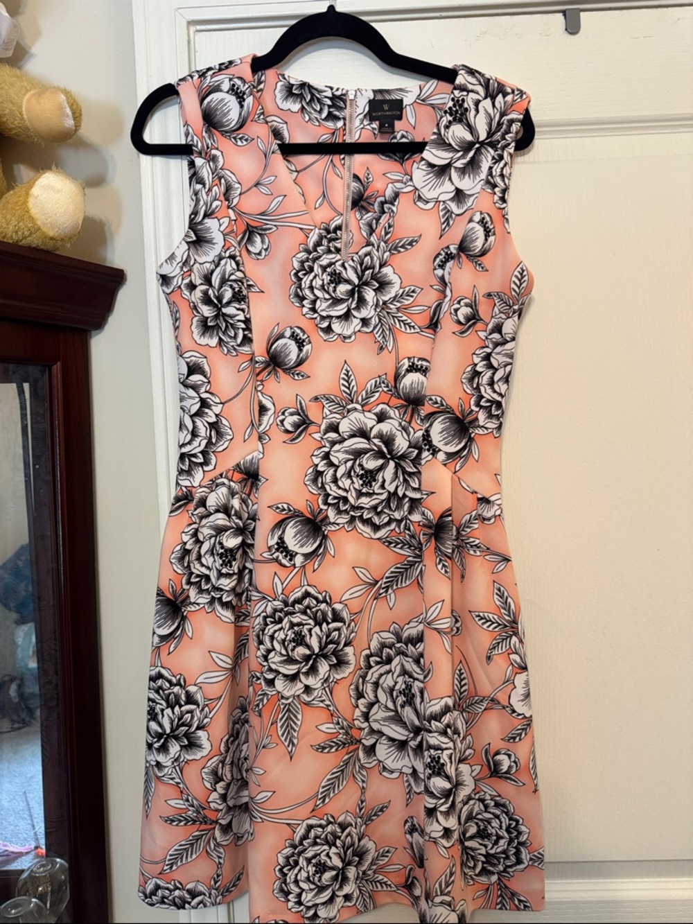 Worthington Peach-Pink Floral Fit & Flare Mini Dress